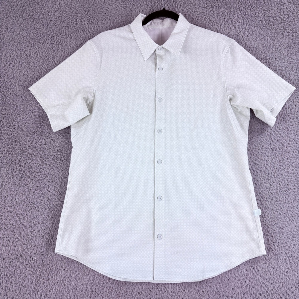 Lululemon Shirt Mens M White Geometric Button Up Short Sleeve Performance